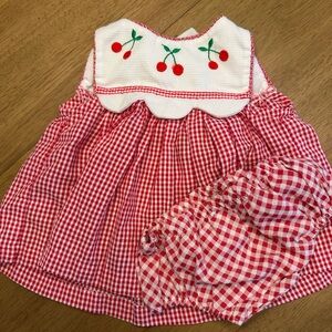 Vintage Red Gingham Cherry Dress Set